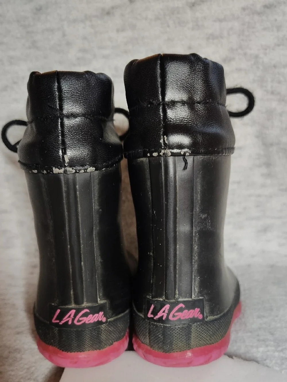 L.A. Gear Kids Black Rain & Snow Boots with Pink Soles